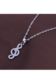 Real 925 Sterling Silver Music Notes Pendant Rhinestone Necklace Elegant Women Noble Crystal Jewelry