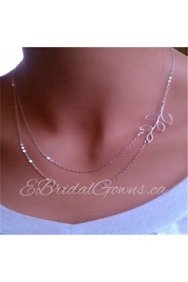 Beautiful Leaf Double Layers Necklace(Silver)(1Pc)