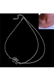 Beautiful Leaf Double Layers Necklace(Silver)(1Pc)