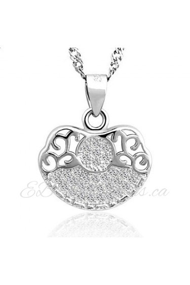 Classic Real 925 Sterling Silver Hollow Lucky Lock Pendants Necklace Super Flash Rhinestone Charms Women Crystal Jewelry