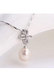 Vintage Real Fresh Water Pearl Round Beads Pendant Crystal Flower Necklace Real 925 Silver Link Chain Women Jewelry