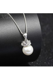 Cute Natural Fresh Water Pearl Crystal Crown Hollow Heart Necklace Real 925 Silver Chain Round Beads Pendant for Women