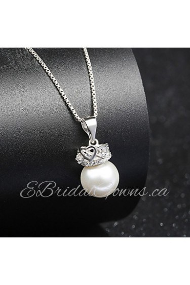 Cute Natural Fresh Water Pearl Crystal Crown Hollow Heart Necklace Real 925 Silver Chain Round Beads Pendant for Women