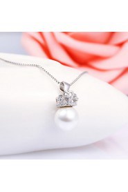 Cute Natural Fresh Water Pearl Crystal Crown Hollow Heart Necklace Real 925 Silver Chain Round Beads Pendant for Women