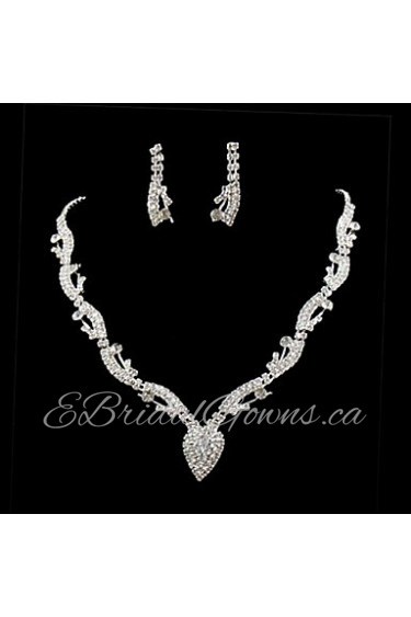 Wedding Bridal Bridesmaid Crystal Necklace Earrings Jewelry Set