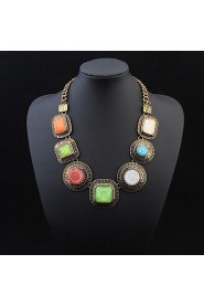 New Colorful Fashion Round Square Necklace Collar Choker Statement Necklace Gold Chain