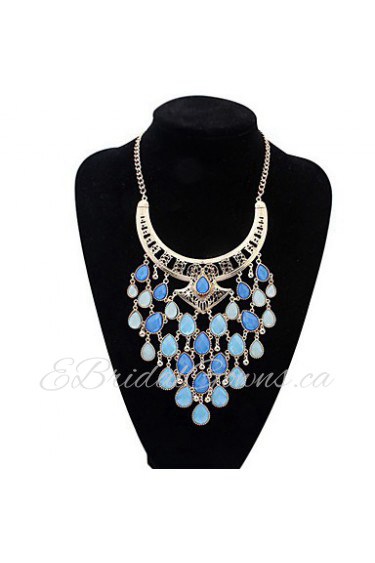 Fashion Long Tassel Colorful Water Drops Shaped Statement Necklace for Women