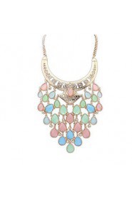 Fashion Long Tassel Colorful Water Drops Shaped Statement Necklace for Women