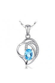 Vintage Real 925 Silver Link Chain Forever Love Blue Heart Pendant Zircon Necklace Women Charms Crystal Jewelry