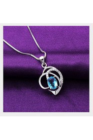 Vintage Real 925 Silver Link Chain Forever Love Blue Heart Pendant Zircon Necklace Women Charms Crystal Jewelry