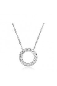 New Trendy Women Real 925 Sterling Silver Round Circle Rhinestone Pendant Long Chain Necklace Wedding Jewelry