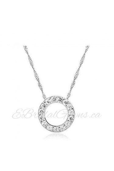 New Trendy Women Real 925 Sterling Silver Round Circle Rhinestone Pendant Long Chain Necklace Wedding Jewelry