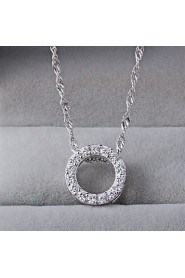 New Trendy Women Real 925 Sterling Silver Round Circle Rhinestone Pendant Long Chain Necklace Wedding Jewelry