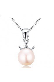 Flash Natural Fresh Water Pearl Crystal Small Zircon Crown Necklace Real 925 Silver Chain Round Beads Pendant Women