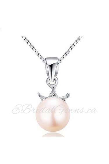 Flash Natural Fresh Water Pearl Crystal Small Zircon Crown Necklace Real 925 Silver Chain Round Beads Pendant Women