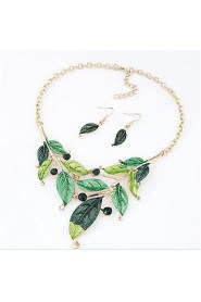 Bohemian Simple Painting Foliage Leaves Necklace Earrings Set