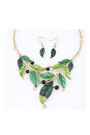 Bohemian Simple Painting Foliage Leaves Necklace Earrings Set