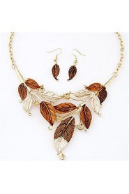 Bohemian Simple Painting Foliage Leaves Necklace Earrings Set