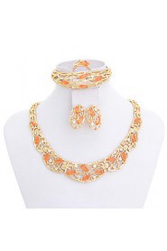 WesternRain Women Austrian Rhinestone Orange Stone Pendant Necklace Jewelry Sets