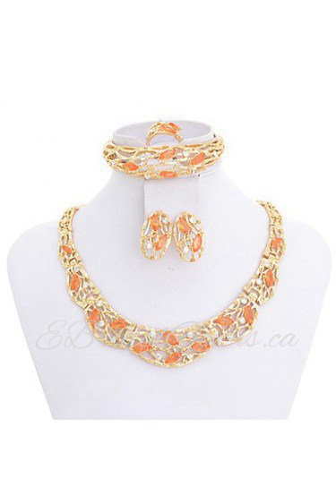 WesternRain Women Austrian Rhinestone Orange Stone Pendant Necklace Jewelry Sets