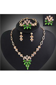 18K Gold Emerald Necklace Earrings clavicle ring bracelet Jewelry Set Yan will be the bride