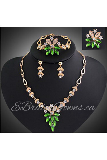 18K Gold Emerald Necklace Earrings clavicle ring bracelet Jewelry Set Yan will be the bride