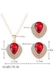 Fashion Red Crystal Zircon Necklace Earrings Bride Wedding Jewelry Sets Two-piece Combination