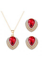 Fashion Red Crystal Zircon Necklace Earrings Bride Wedding Jewelry Sets Two-piece Combination