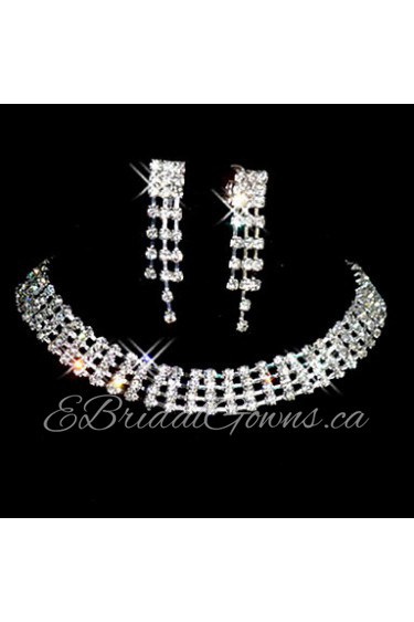 Wedding Bridal Bridesmaid Crystal Necklace Earrings Jewelry Set