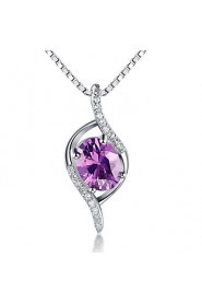 Mix Colors Silver Plated Amethyst Feather Pendant Zircon Necklace Link Chain Women Crystal Jewelry Accessories