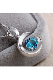 Trendy Double Moon Necklace Real 925 Sterling Silver Pendant Round Rhinestone Zircon Women Fine Jewelry