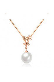 Real Silver Gold Plated Plum Blossom Flower Link Chain Round Simulated Pearl Pendant Necklace for Women