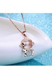 Mix Style 18K Rose Gold Plated Monkey Classic Necklace Real Silver Pendant Water Wave Chain Women Animal Jewelry