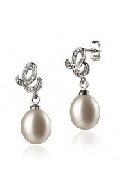 White A8-9 mm Freshwater Pearl Earring With Sterling Silver Clasp