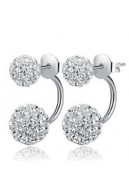 S925 Fine Silver Double Ball Shape Crystal Stud Earrings