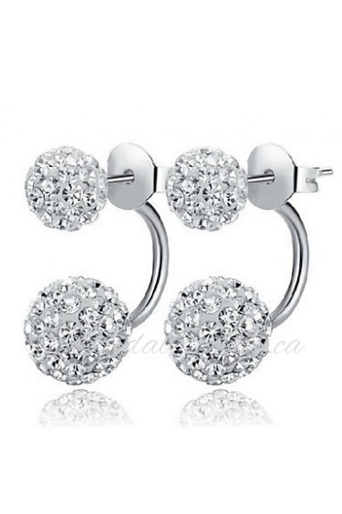 S925 Fine Silver Double Ball Shape Crystal Stud Earrings