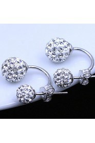 S925 Fine Silver Double Ball Shape Crystal Stud Earrings