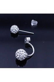 S925 Fine Silver Double Ball Shape Crystal Stud Earrings