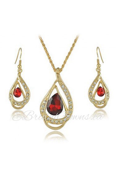 New 18K Yellow Gold Filled Ruby Blue Clear Austrian Crystal Pendant Necklace Jewelry Sets (More Colors)