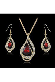 New 18K Yellow Gold Filled Ruby Blue Clear Austrian Crystal Pendant Necklace Jewelry Sets (More Colors)