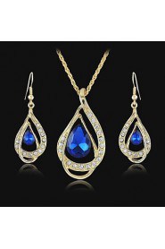 New 18K Yellow Gold Filled Ruby Blue Clear Austrian Crystal Pendant Necklace Jewelry Sets (More Colors)