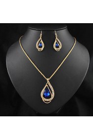 New 18K Yellow Gold Filled Ruby Blue Clear Austrian Crystal Pendant Necklace Jewelry Sets (More Colors)