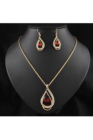 New 18K Yellow Gold Filled Ruby Blue Clear Austrian Crystal Pendant Necklace Jewelry Sets (More Colors)