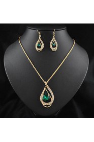 New 18K Yellow Gold Filled Ruby Blue Clear Austrian Crystal Pendant Necklace Jewelry Sets (More Colors)