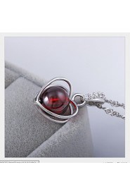 Vintage Natural Stone Beads Super Flash Dark Red Garnet Heart Pendant Necklace Link Chain Women Nice Jewelry