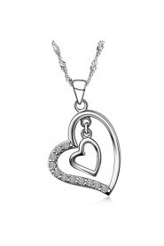 Super Trendy Real Austrian Rhinestone Crystal Double Heart Pendant Necklace Silver Short Link Chain Women Nice Jewelry