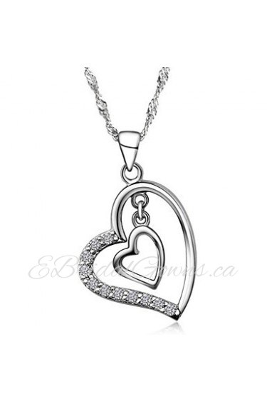 Super Trendy Real Austrian Rhinestone Crystal Double Heart Pendant Necklace Silver Short Link Chain Women Nice Jewelry