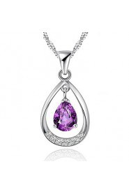 Classic 925 Sterling Silver Jewelry Amethyst Rhinestone Water Drop Pendant Crystal Fashion Necklaces Women 2016