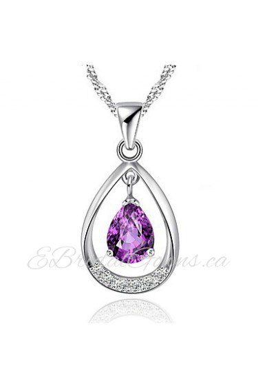 Classic 925 Sterling Silver Jewelry Amethyst Rhinestone Water Drop Pendant Crystal Fashion Necklaces Women 2016