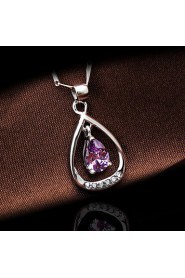 Classic 925 Sterling Silver Jewelry Amethyst Rhinestone Water Drop Pendant Crystal Fashion Necklaces Women 2016